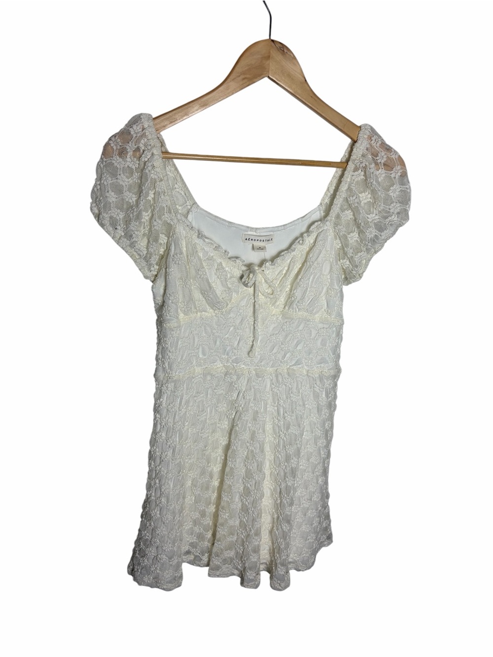 NWT Aeropostale white lace band doll fit & flare puff sleeve mini dress size M